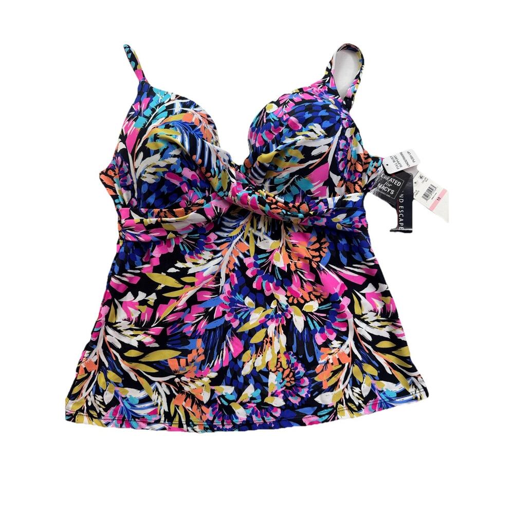 Island Escape Gemini Underwire Tankini Top Womens 10 Black Swim Beach Pool NWT